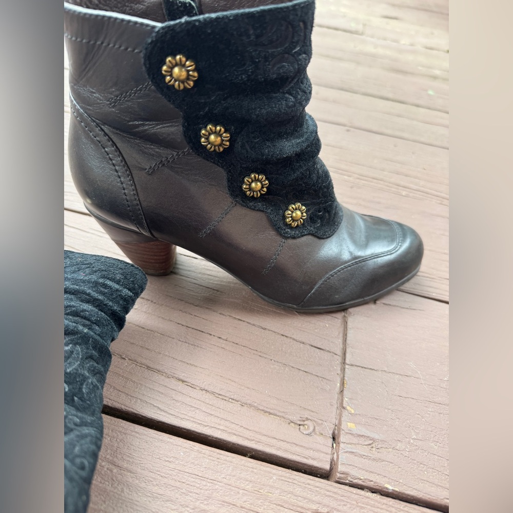 Spring Step L’Artiste Black Ankle Boots leather and embossed suede - Picture 7 of 11